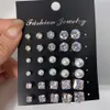 Waterproof 15 Pairs Sets Dainty Diamond Earrings Women Fashion Jewelry Wholesale Zircon Crystal Round/square/pearl Stud