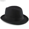 Breda randen hattar hink mens ull blandning klassisk vintage homburg hatt fjäderband fedora trilby sunhat jazz vinter varm justerbar storlek m-l yq240403