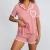 Thuiskleding Y2K Fairy Pink Plaid Shorts Pyjama Sets dames 2 -delige lounge set korte mouw revers tops 90s zoete vintage slaapkleding