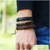 Braccialetti di fascino fai da te in pelle genuina per donne europei braccialetti intrecciati cuff alla moda uomini mtilayer perle avvolgenti ondulata regolabile festa dhsew