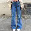 Mulheres jeans calças de calça larrada de cor sólida casual cintura alta jeans de bote de boi de rua folgada para calças y2k 240403