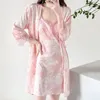 2023 frühling und Sommer Sexy Pyjamas frauen Sommer Eis Seide Schlinge Nachthemd Set Explosive Langarm Hause Kleidung