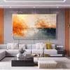 ミニマリストの大きな100％手作りの抽象油絵オレンジ色のキャンバス絵画灰色のテクスチャ抽象絵画リビングルームの寝室の装飾のための黒と白の壁アート