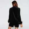 Women's Sleepwear Autumn And Winter Noble Silky Korean Plush Feather Wholesale Pajamas Long Sleeved Shorts Set Home Fur Can Be Outworn