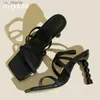 Chaussures habillées Nouvelles modes talons hauts Sandales Femme Summer Square Toe Sping-on Sexy Fetish Stripper Pumps Femme H240403LRC6