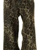 Calças de brim femininas retro perna larga baggy denim casual estética leopardo impressão cintura alta 2024 primavera moda calças soltas