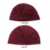 Roupas étnicas Mulheres Muçulmanas Hijab Plissado Gorros Quimio Caps Turbante Flor Perda de Cabelo Chapéu Bonnet Capa de Câncer Femme Headwrap Lenço