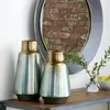 Vases 13"H Teal Metal Vase With Gold Top Flower Bottle 15" Luxury Living Room Decoration Home Set Of 2 Freight Free Flowerpots