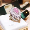 Cluster Rings Light Luxury Niche Pink Drop Ring Super Flash Shiny Zircon Ladies 925 Silver Jewelry Premium Banquet Party Accessories