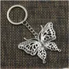 Key Rings Fashion Diameter 30Mm Ring Metal Chain Keychain Jewelry Antique Sier Plated Hollow Butterfly 60 48Mm Pendant215C Drop Delive Dhheg