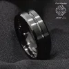 Bandes 8 mm tungstène masculin de canal central noir stripe Comfort Fit Band ring
