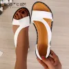 Slippare Summer Women's Flat Sandals Beach Shoes Woman Gladiator Solid Slipper Sandal Comfort Black White Leather Sandals For Women 2023