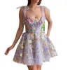 Casual Dresses Ladies Colorful Embroidered Flower Gauze Backless A-line Dress Summer Street Shooting Beautiful Lovely Fairy