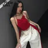 Damestanks Camis Pixiekiki Y2K Sexy Red Crop Tops For Women 2023 Summer Fashion 3d Floral Applique Ruffe Ruffle Franing Halter Top Camisole P33-BZ13 Y240403