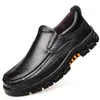 Casual Shoes Men Genuine Leather Leisure Slip On Comfortable Thick Sole Male Quality Waterproof Black