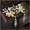 Hair Accessories Girls Hanfu Side Clips 2 Pieces Glaze Flower Weaving Jewelry With Tassel For Gown Dress Hairstyle Making Tools Drop D Otmrv