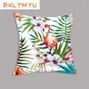 Pillow Square Pillowcase Flamingo Tropical Plant Leaves Flower Print Plush Cover For Sofa Decoration Throw Case
