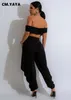 Tweedelige broek voor vrouwen cm.Korte mouw strapless vrouwen zetten diepe v-hals crop top en broekpakken sexy 2024 zomer vouwen 2 stuks sets