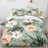 Sängkläder set palmblad täcke täcker kung full bananblommor set hawaiian tropisk grön 2/3 st polyester täcke