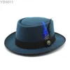 Wide Brim Hats Bucket Retro Pork Pie Hat Mens Wool Fedora Black Church Jazz Ribbon Trilby Panama Gangster Gentleman yq240403