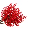 Kwiaty dekoracyjne 10pcs sztuczne jagody gałąź pianka Red Plant na rok Dekoracja Bożego Narodzenia 202