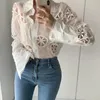 Blouses pour femmes Spring à manches longues Blouse blanche Femmes Sexy Hollow Floral à broder