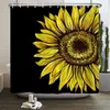 Rideaux de douche Beau rideau de baignoire en polyester imperméable à fleur de tournesol colorée imprimé imprimé avec crochets 240x180cm