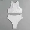 Dames badmode sexy wit geribbelde ritssluiting op zwemkleding vrouwen hoge taille bikini's set bodems zwempak badpak Braziliaanse bikini 2024 mujer bather y240402