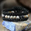 Armbanden boho manchet armband unieke onyx lederen wrap armbanden groothandel handgemaakte bohemia weven stenen armband sieraden dropshipping