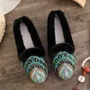 Casual Shoes Veowalk Winter Faux Fur Women Warm Lined Fuzzy Low Top Flat Loafers Peacock Embroidered Comfortable Slip On Platform