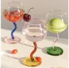 Multicolored Glass Goblet Mug Champagne Cocktail Twisted Cup Pole Wine Cup Barware Table Decor Borosilicate Glass 240410