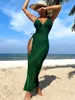 Damenbadebekleidung 3 Stück Bikini 2024 Frauen Kordelzug Ausschnitt Seite Cover Up Kleid Dreieck Badeanzug Sexy Weibliche Schwimmen Badeanzug