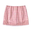 Arbeitskleider 2024 Sexy Pink Plaid Slash Kragen Crop Top Frauen Hochtaille Paket Hüften Minirock Anzüge 2 Stück 1 Set