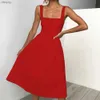 都市セクシードレスカジュアルシンプルなソリッドサンドレスレディースハイウエストネックミディアインラインドレス大い白い黒い赤いドレスY240402
