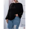 T-shirt Finjani Finjani Blouse Guipure en dentelle insert O-Neck Mesh Top Casual Clothing for Automne New 931T Drop Livrot AP Dhzak