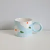 Mugs Korea Hand-painted Flower Ceramic Coffee Cup And Saucer Set Breakfast Milk Water Kawaii Mug