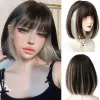 Wigs HOUYAN Short straight hair bob wig bangs brown dyed silver pink black heatresistant synthetic wig party