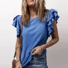 Women's Blouses Fashion Layered Ruffles Sleeve Loose Pullover Female Solid Color O Neck Tops Blouse Elegant Crochet Lace High Street Shirt