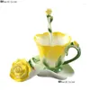 Mugs European Creative Pastoral Style Ceramic Coffee Cups Enamel Rose Cup And Saucer Set Elegant Birthday Gift Drop Delivery Home Gard Otwrk