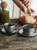 Japanese Industrial Style Vintage Frosted Old 304 Stainless Steel Coffee Cup Saucer and Spoon Set Home Matte Tableware 240326