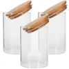 Storage Bottles 3 Pcs Wood Lid Glass Jar Cereals Container Coffee Canister Jars Seal Tea Kitchen Canisters Sealed Food