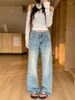 Jeans pour femmes Slegiri Streetwear Pocket Broidered Y2K Baggy American Retro High taille pantalon denim à jambes directes pour les femmes