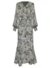 Casual Dresses Ladies Spring Summer Runway Sexig högkvalitativ Fashion Party Grey Slim Fit Print Vintage Chic Pretty Classic Merraid Midi