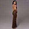 Women's Sleepwear Sexy Open Back Sleeveless Leopard Print Dress With Elegant Style And Wrapped Hip Skirt For Women