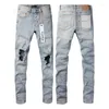 Kvinnors byxor lila varumärke jeans mode av hög kvalitet ljus blå knä hål smal passform reparation 28-40 storlek