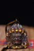 Figurine decorative 2 "Collezione del tempio Tibet Vecchia bronzo dipinto di Mahakala Buddha Maschera per maschera a ciondolo Amulet Dharma Town House