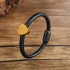 Charm Bracelets Feng Yue Natural Love Tiger Eye Stone Couple Genuine Leather Bracelet Stainless Steel Jewelry Magnetic Buckle