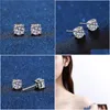 Stud Real Moissanite Earrings 14k White Gold Plated Sterling Sier 4 Prong Diamond Earring For Women Men Ear 1ct 2ct 4CtStudStudStud D OTO1C