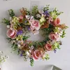 Dekorativa blommor Hjärtformad krans Floral Rose Artificial Garlands Door for Wedding Home