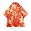 T-shirt da uomo in lino a maniche corte a maniche corte con motivo floreale a righe floreali casual da spiaggia, abbigliamento maschile per l'estate 240322